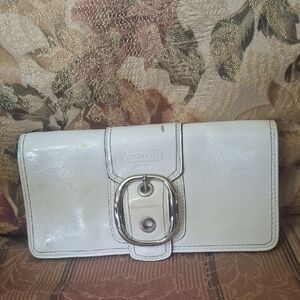Coach Large Patent Leather White Clutch Wallet